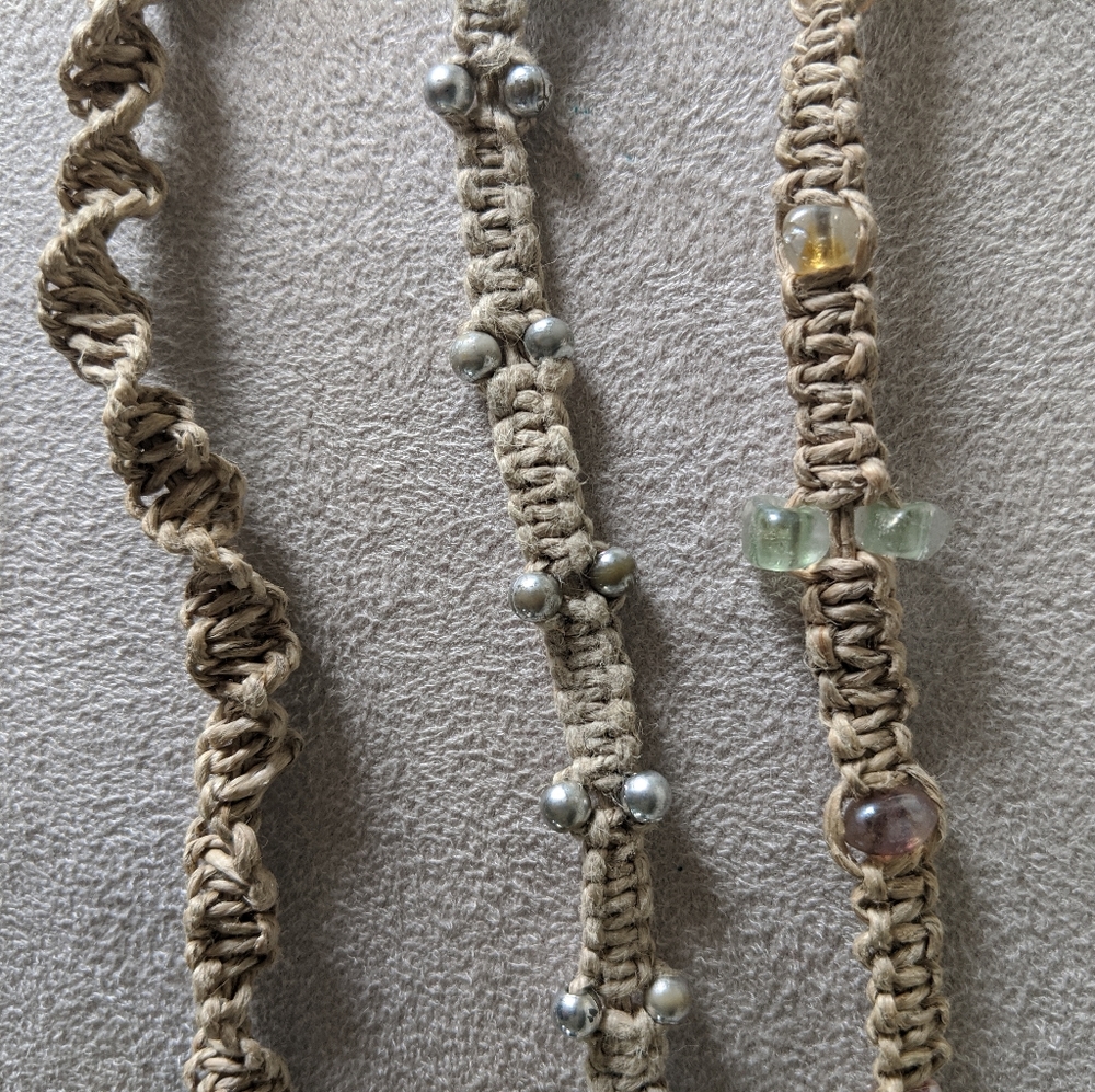 90s set of 3 hemp anklets with beading